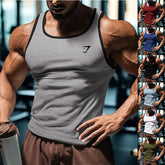 2025 Cross border European Summer New Men's Fitness Tank Top Sports Running Training Printed Slimming Trendy Brand Men's Wear