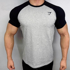 天花板!新款男士健身运动休闲百搭运动健身修身拼色短袖鲨鱼T恤
