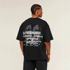 Gymshark muscle shark American trend fitness loose plus print men's short sleeved t-shirt
