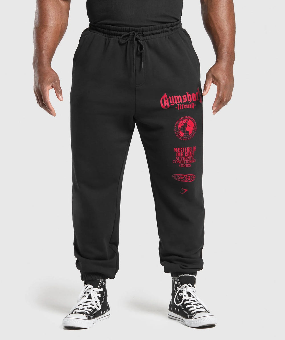 Gymshark Black Graphic Sweatpants with Red Logo Print