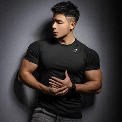 GYMSHARK Fitness Short Sleeve 2025 New Foreign Trade Muscle Sports Tight T-shirt Printed Elastic Quick Drying T-shirt