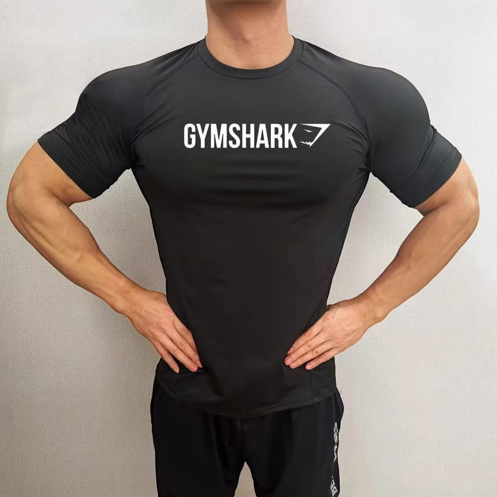 GYMSHRK American Summer New Men's Tight T-shirt Jogger Sports Fitness Running Training Speed Drying Short Sleeve