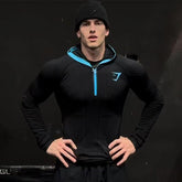 GYMSHARK men's long sleeved autumn and winter classic superhero quick drying elastic hooded sweatshirt with half zipper training suit