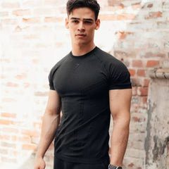 Gymshark summer men's slim fit short sleeved sports slim fit casual plus size short sleeved casual elastic top shark