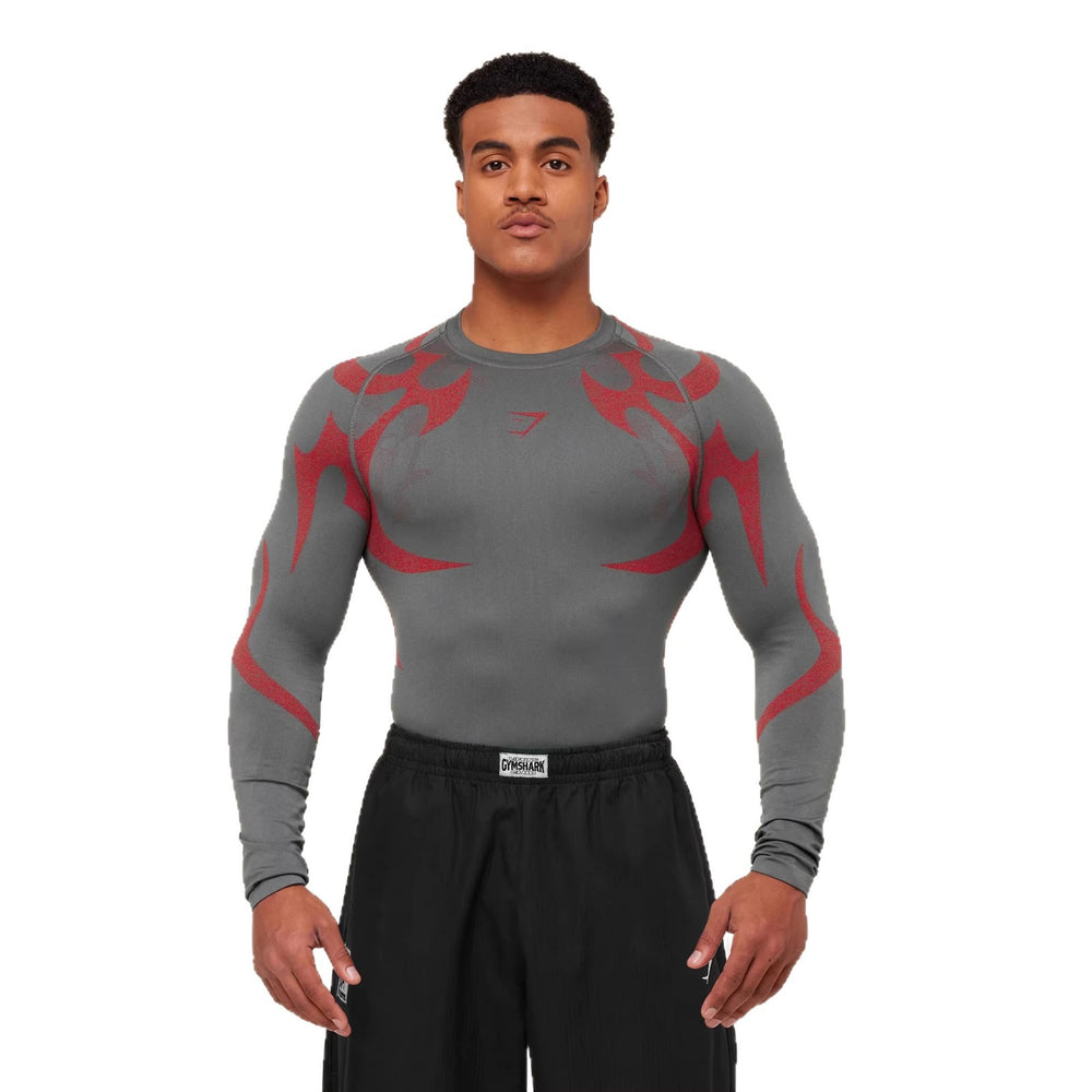 GYMSHARK seamless long sleeved T-shirt for men's sports, fitness, running, basketball training, quick drying bodysuit