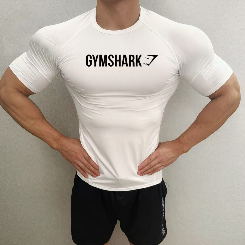 GYMSHRK American Summer New Men's Tight T-shirt Jogger Sports Fitness Running Training Speed Drying Short Sleeve