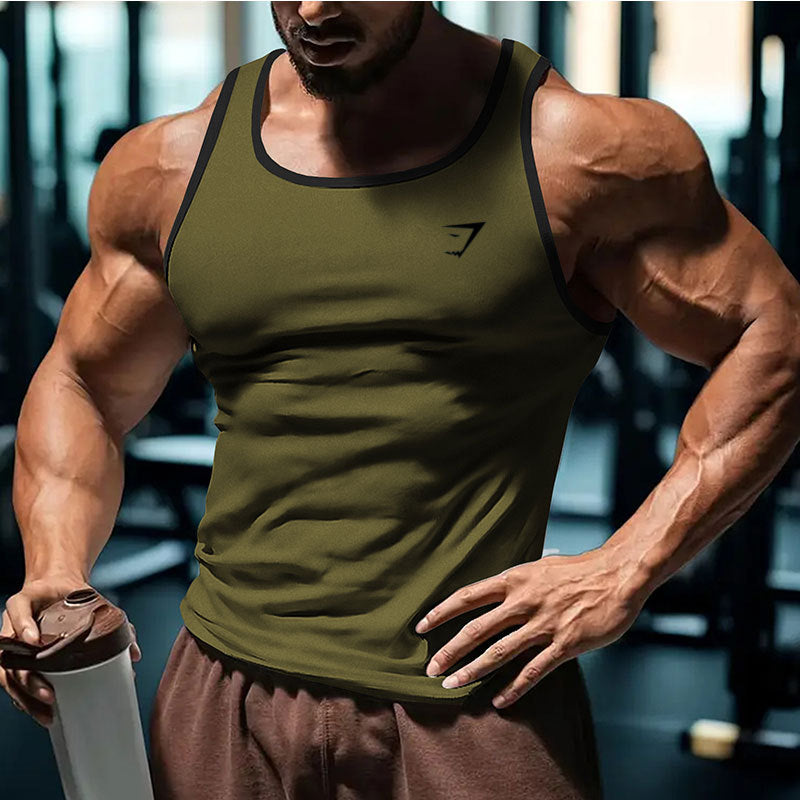 2025 Cross border European Summer New Men's Fitness Tank Top Sports Running Training Printed Slimming Trendy Brand Men's Wear