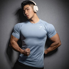 GYMSHARK Fitness Short Sleeve 2025 New Foreign Trade Muscle Sports Tight T-shirt Printed Elastic Quick Drying T-shirt