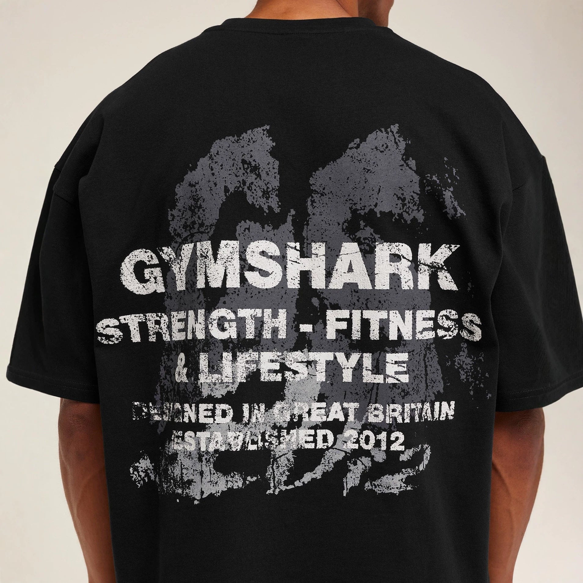 Gymshark muscle shark American trend fitness loose plus print men's short sleeved t-shirt