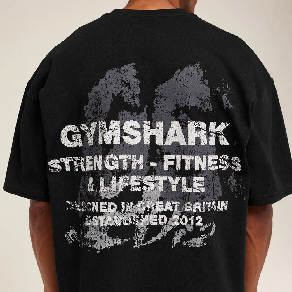 Gymshark muscle shark American trend fitness loose plus print men's short sleeved t-shirt