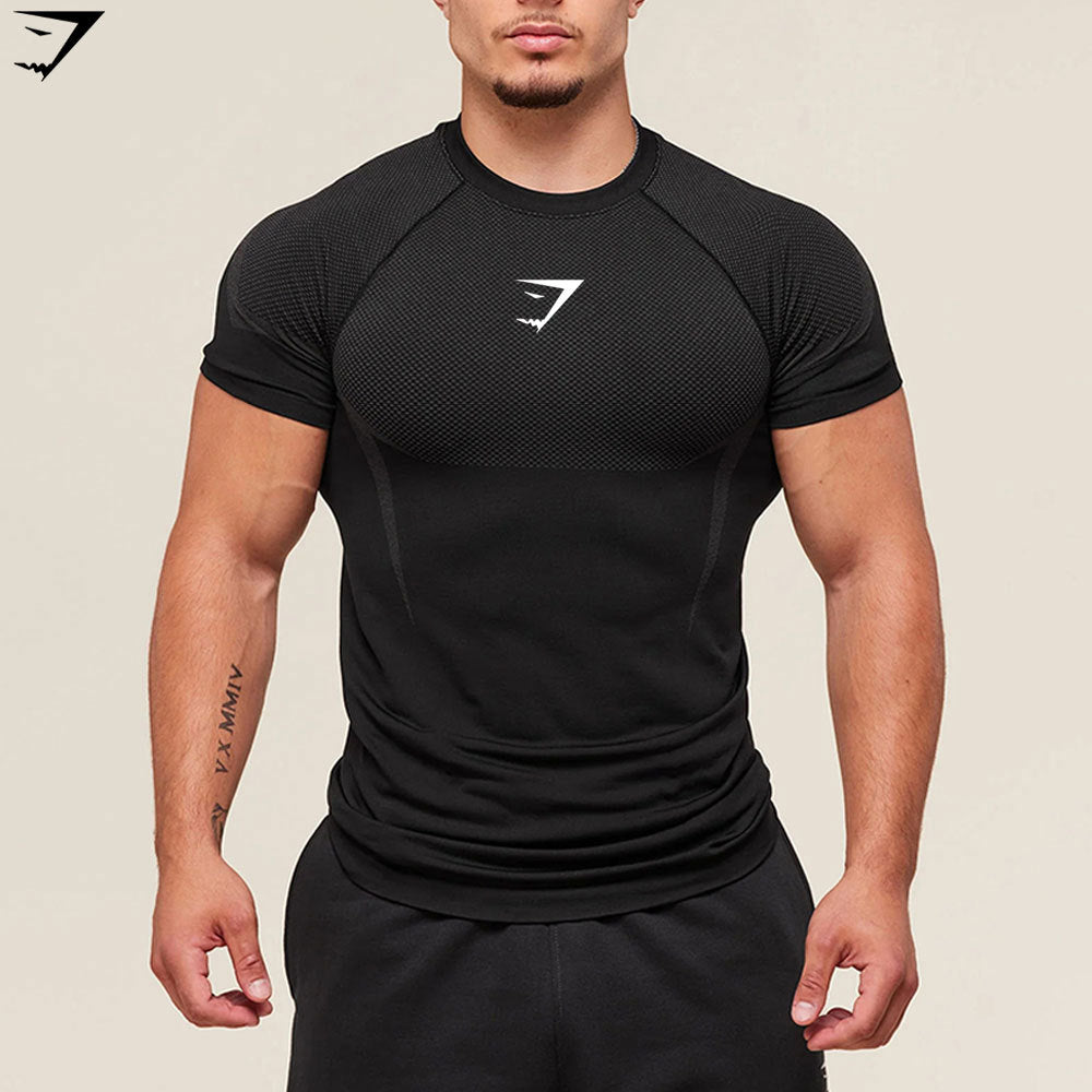 New Source Factory GYMSHARK Fitness Men's Running Speed Dry Breathable Tight Clothing Short Sleeve T-shirt Men's Muscle