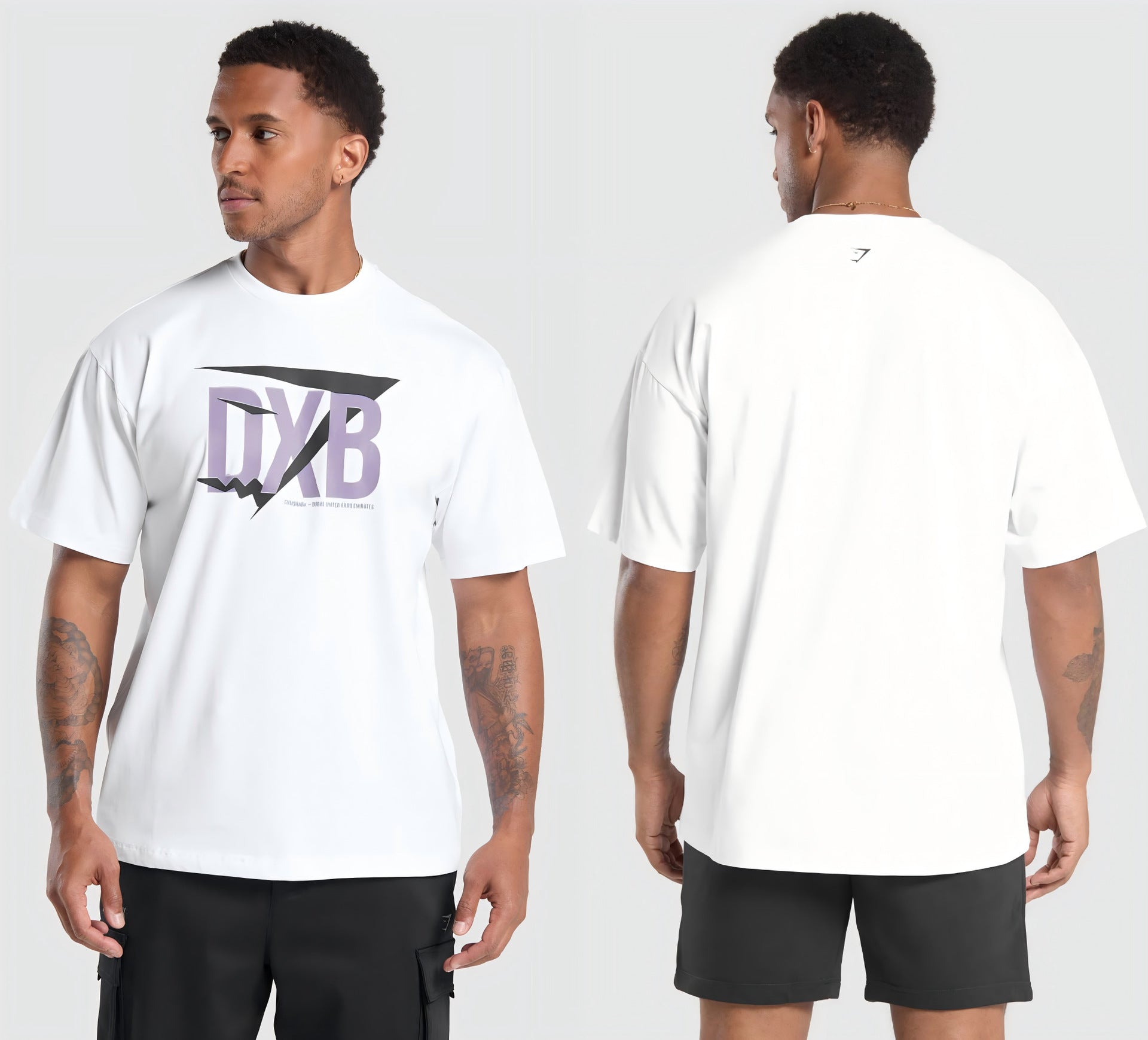 Cotton breathable fitness short sleeved heavyweight loose T-shirt Gymshark style sports casual top muscle shark
