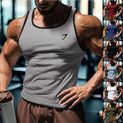 2025 Cross border European Summer New Men's Fitness Tank Top Sports Running Training Printed Slimming Trendy Brand Men's Wear