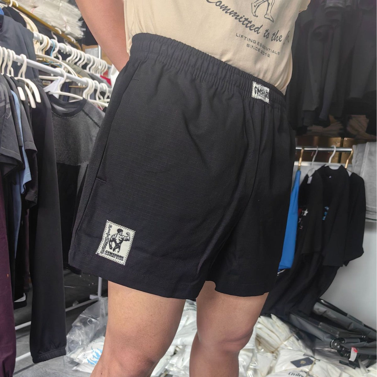 Shark combed plaid fabric shorts, divine pants, sports and casual pants, one piece hair replacement