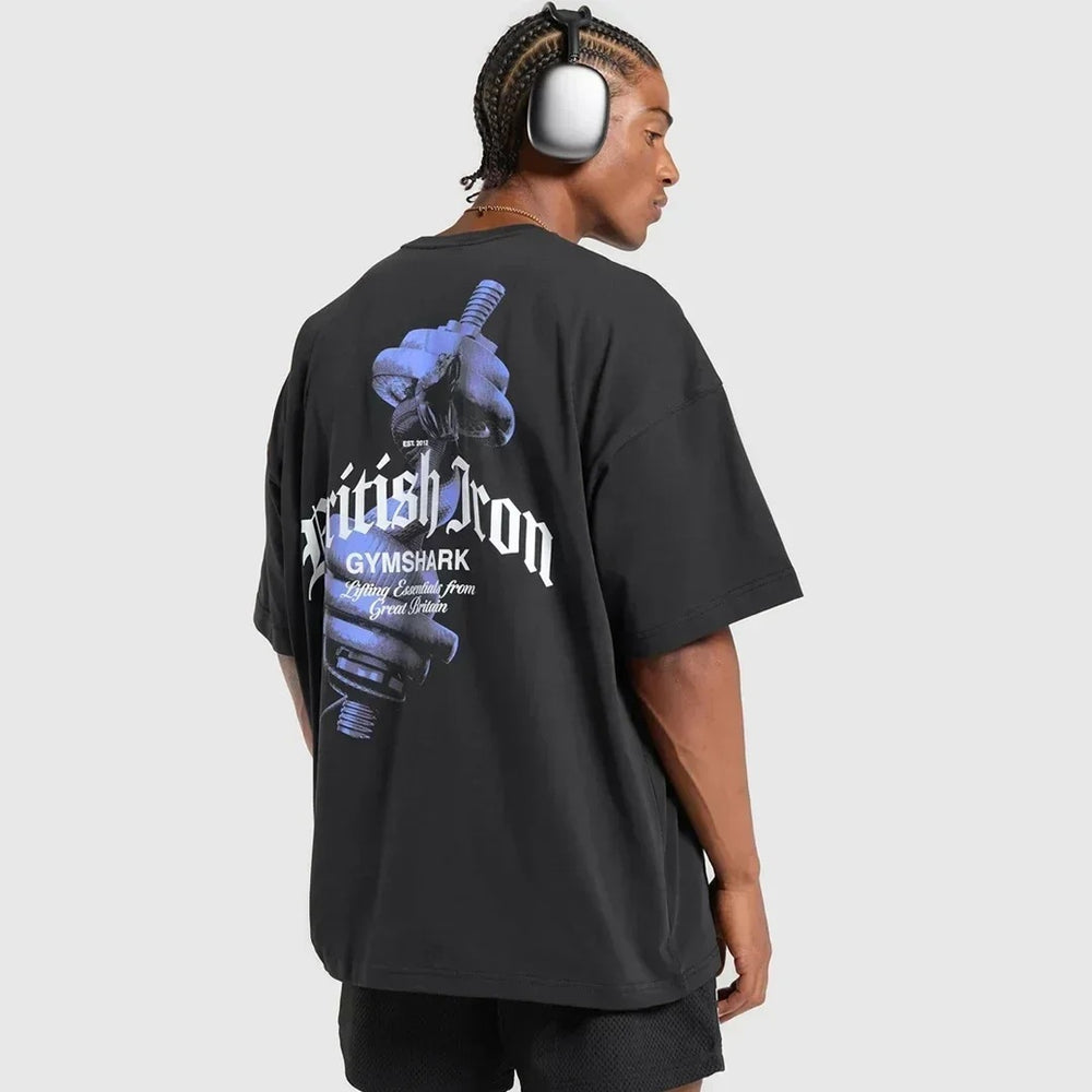 Cross border AliExpress Cross border US Muscle Shark T-shirt Street Fitness Gymnastics Summer Sports Fitness Short sleeved Men