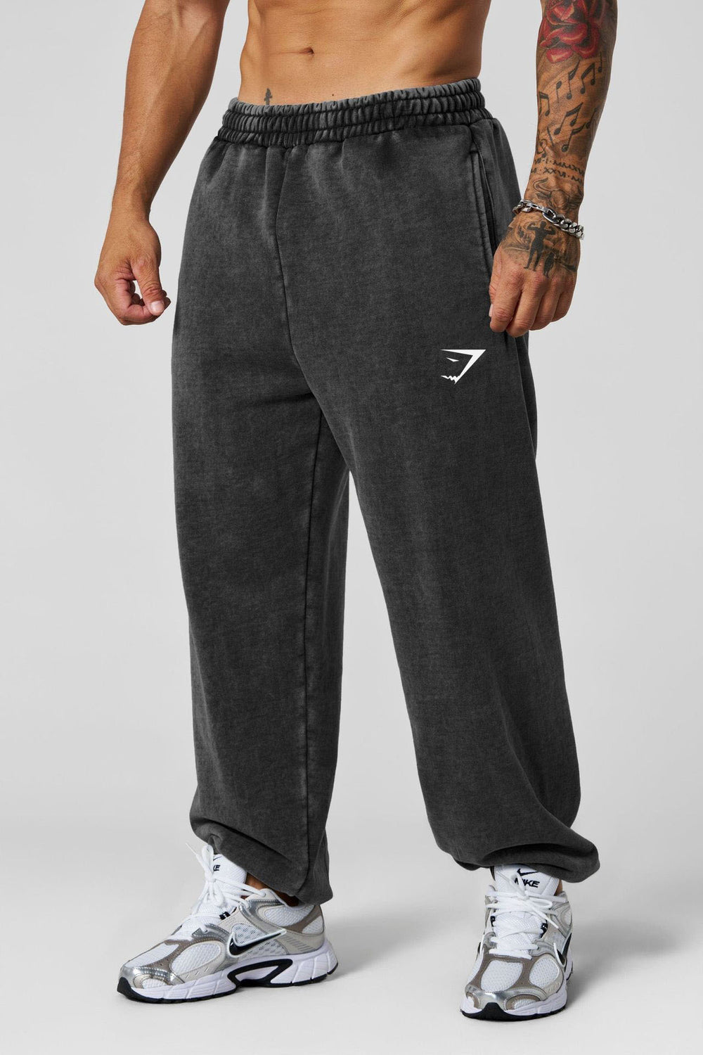 GYMSHARK men's sports pants, muscle exercise fitness jogging pants, cotton ankle tied mid waist casual pants, straight leg