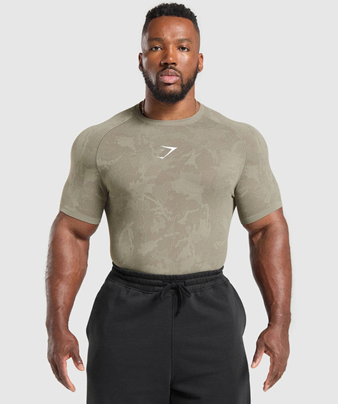 GYMSHARK男士运动健身短袖篮球跑步印花拉架弹力训练运动紧身T恤