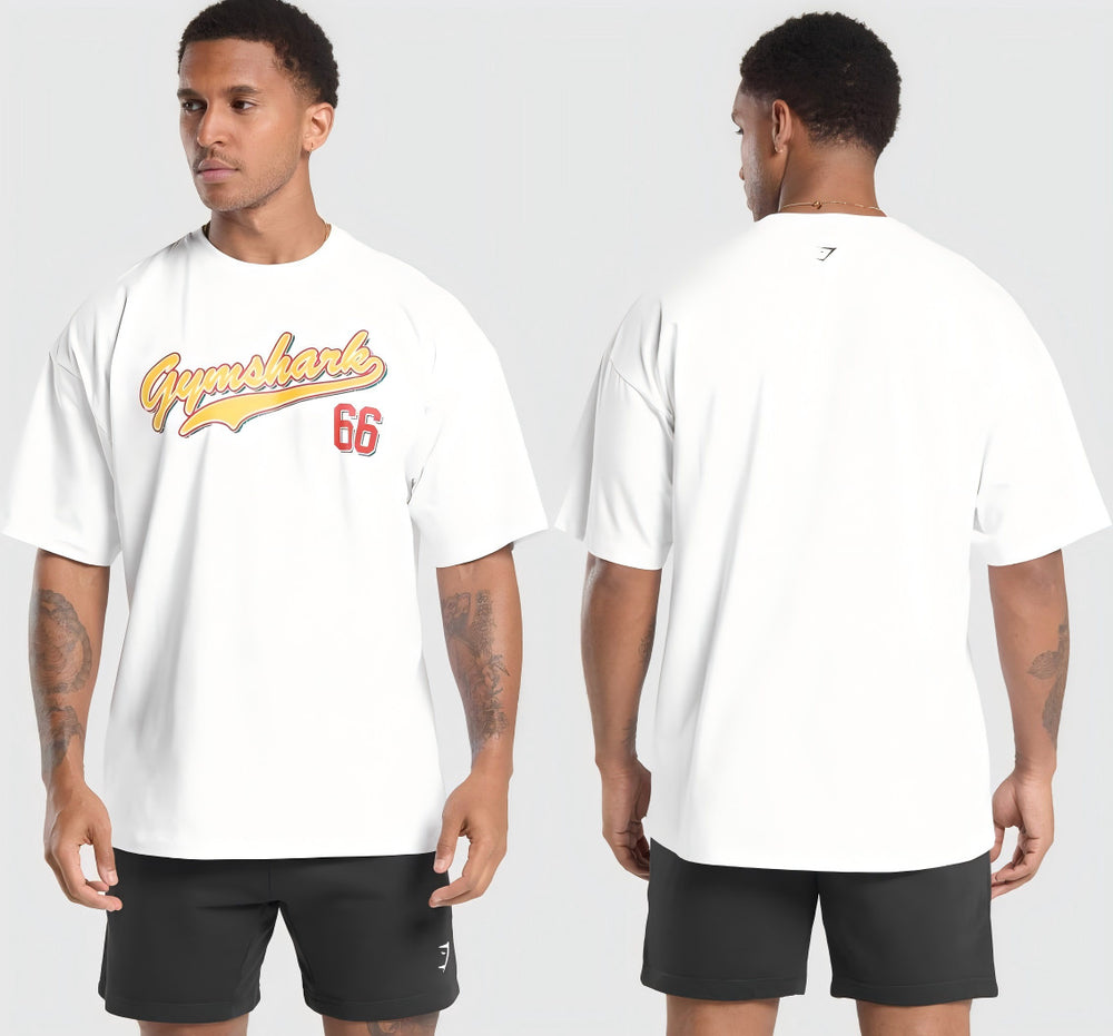 Cotton breathable fitness short sleeved heavyweight loose T-shirt Gymshark style sports casual top muscle shark