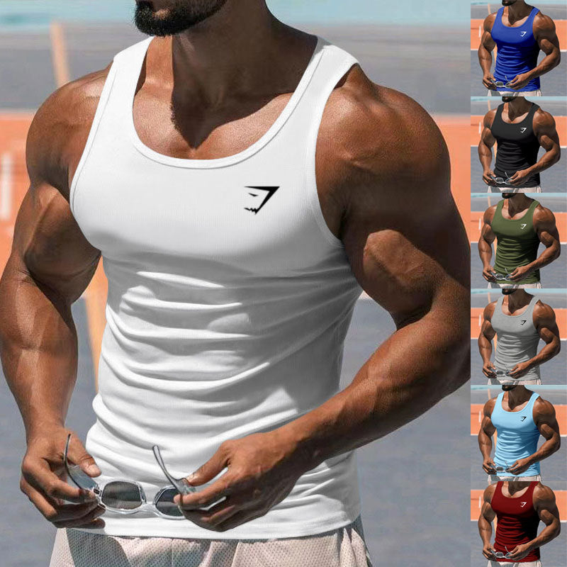2025 European and American Summer Fitness Exercise Training Tank Top for Men, Amazon Solid Color Men's Wear, Thin I-shaped Tank Top for Men