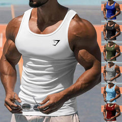 2025 European and American Summer Fitness Exercise Training Tank Top for Men, Amazon Solid Color Men's Wear, Thin I-shaped Tank Top for Men