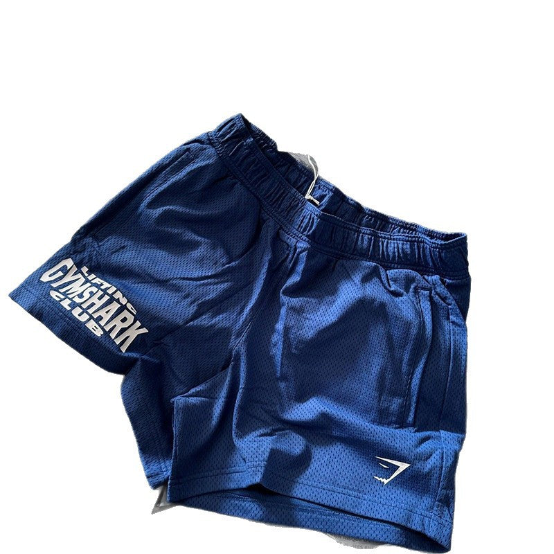 British shark letter print double-layer mesh breathable men's and women's fitness loose casual couple sports quarter shorts