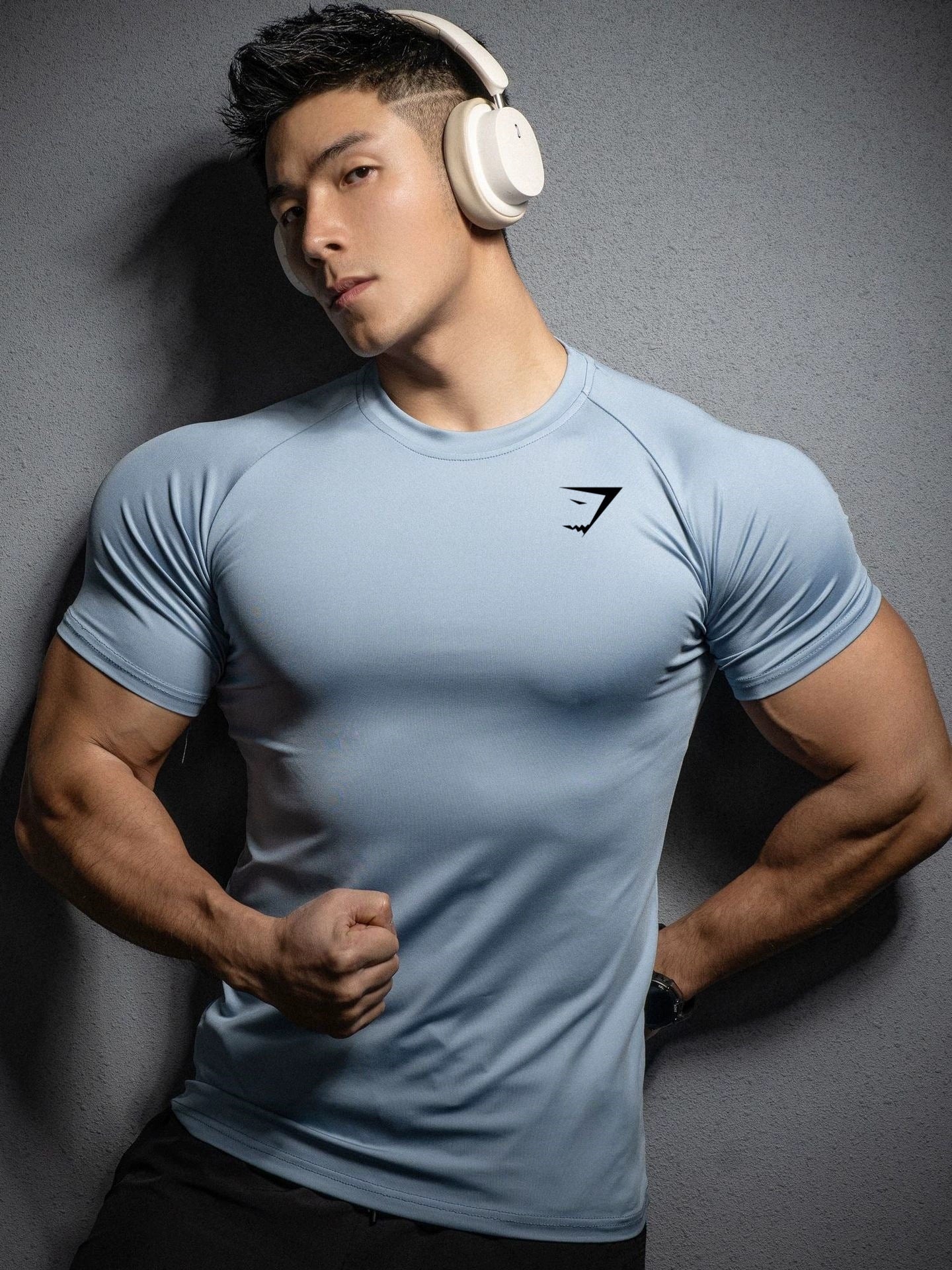 GYMSHARK Fitness Short Sleeve 2025 New Foreign Trade Muscle Sports Tight T-shirt Printed Elastic Quick Drying T-shirt