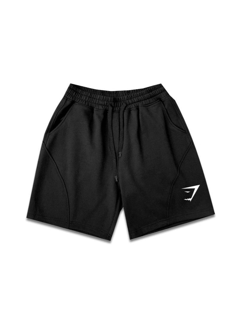 GYMashaRK Fitness Shorts for Men, Retro American Straight Leg, Non Bent Edge, Non Knee Up, Three Leg Pants, Cotton, Muscle, Shark