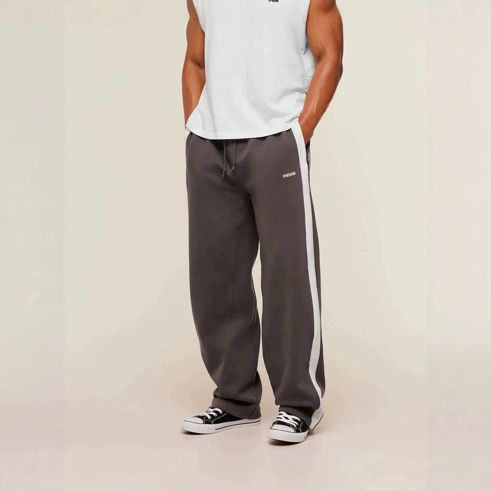 GYMSHARK Men's Sports Pants Double Strip Splicing Printed Casual Pants Gym Fitness Mid Waist Straight Leg Pants