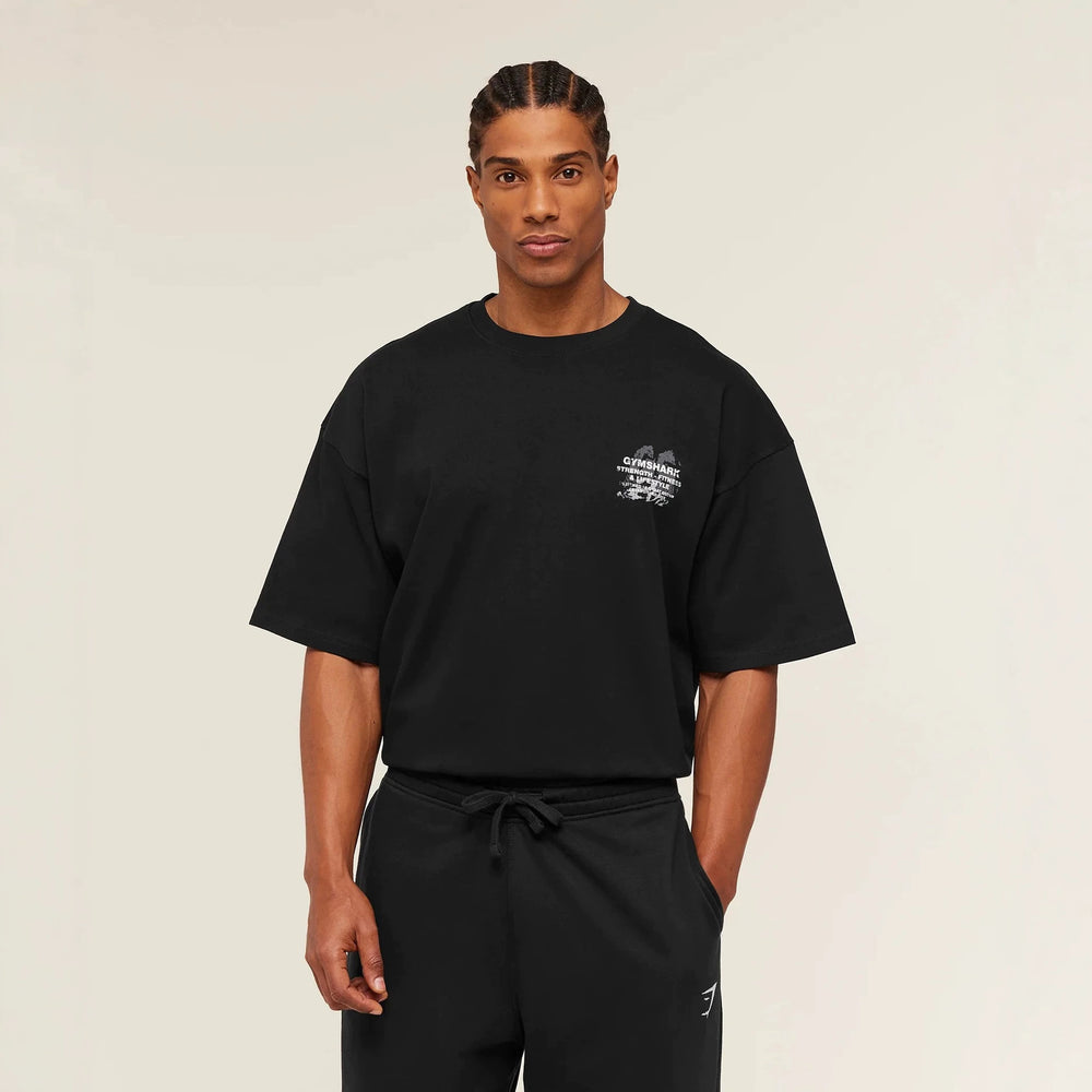 Gymshark muscle shark American trend fitness loose plus print men's short sleeved t-shirt