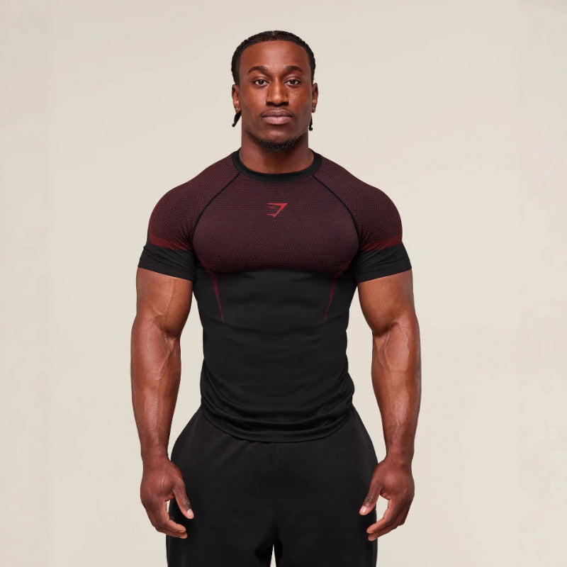 New Source Factory GYMSHARK Fitness Men's Running Speed Dry Breathable Tight Clothing Short Sleeve T-shirt Men's Muscle