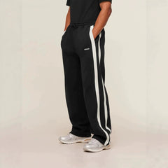 GYMSHARK Men's Sports Pants Double Strip Splicing Printed Casual Pants Gym Fitness Mid Waist Straight Leg Pants