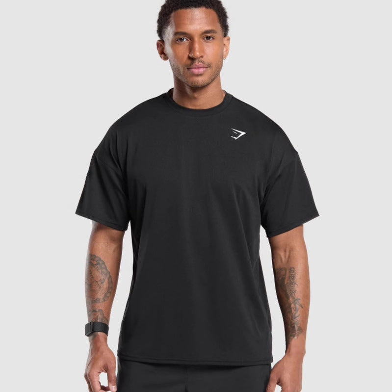 Cross border new GYM running sports fitness T-shirt men's top casual breathable loose casual running cotton short sleeved shirt