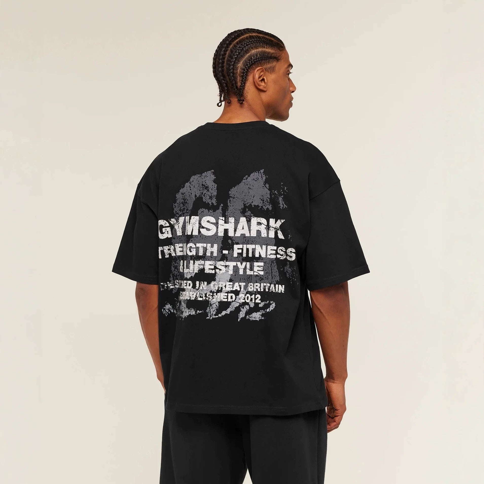 Gymshark muscle shark American trend fitness loose plus print men's short sleeved t-shirt