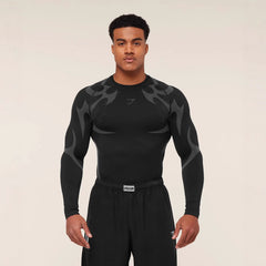 GYMSHARK seamless long sleeved T-shirt for men's sports, fitness, running, basketball training, quick drying bodysuit
