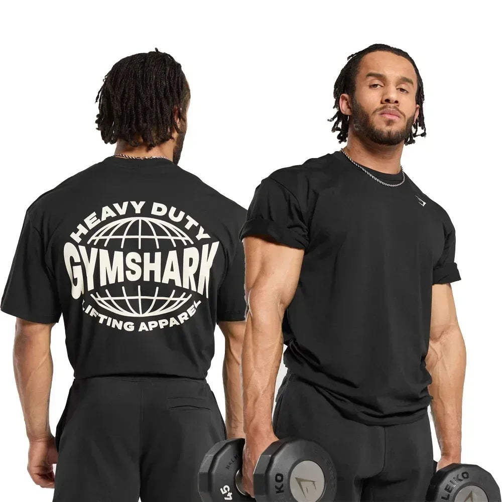 Cross border AliExpress Cross border US Muscle Shark T-shirt Street Fitness Gymnastics Summer Sports Fitness Short sleeved Men