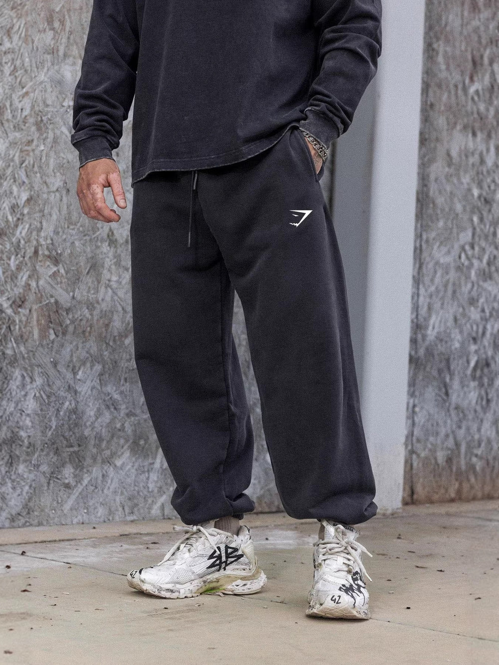 GYMSHARK men's sports pants, muscle exercise fitness jogging pants, cotton ankle tied mid waist casual pants, straight leg