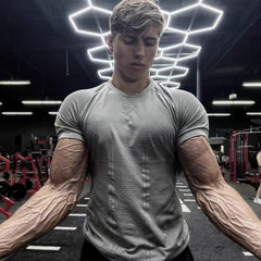 Gymshark summer men's slim fit short sleeved sports slim fit casual plus size short sleeved casual elastic top shark