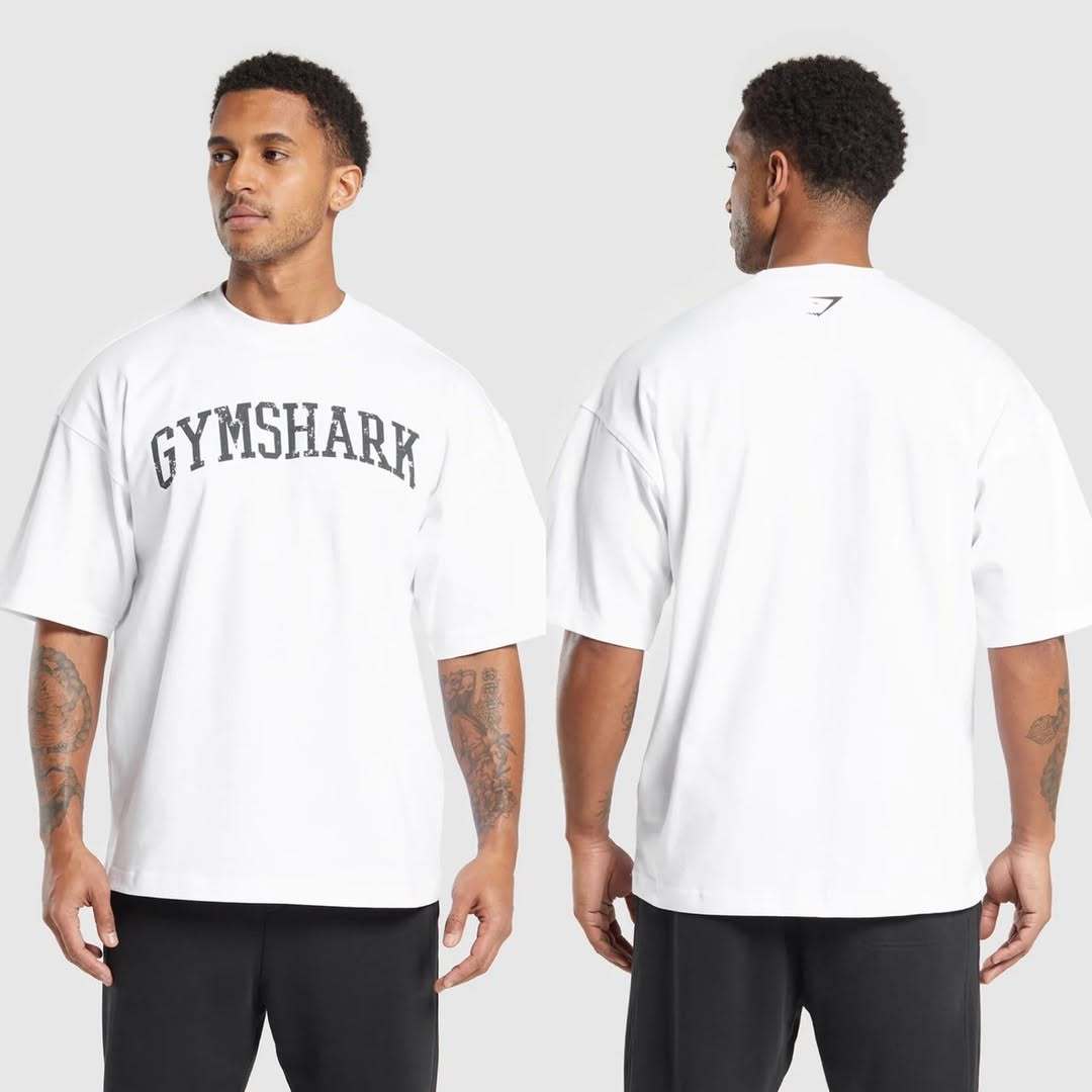 Cotton breathable fitness short sleeved heavyweight loose T-shirt Gymshark style sports casual top muscle shark