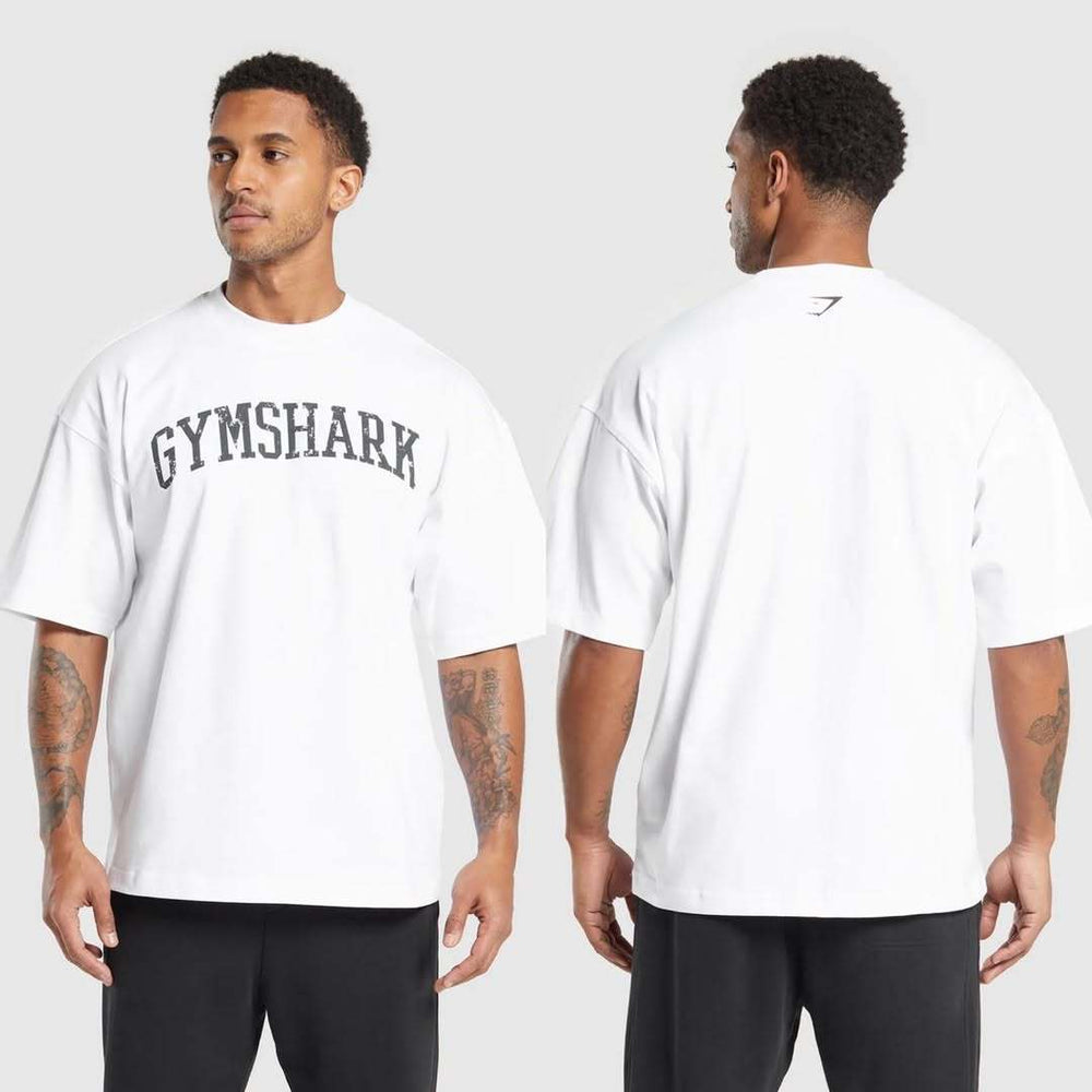 Cotton breathable fitness short sleeved heavyweight loose T-shirt Gymshark style sports casual top muscle shark