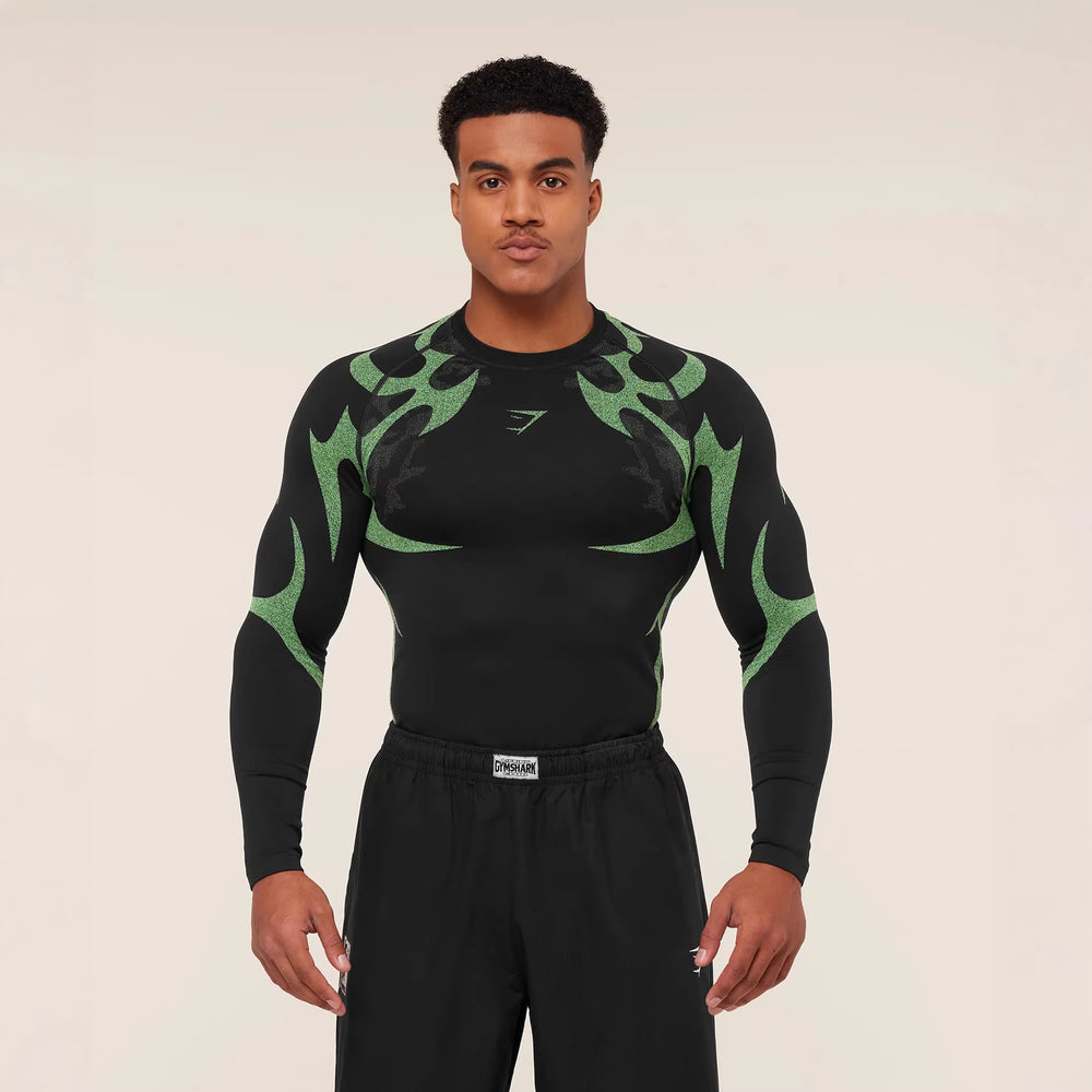 GYMSHARK seamless long sleeved T-shirt for men's sports, fitness, running, basketball training, quick drying bodysuit