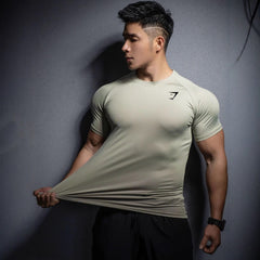 GYMSHARK Fitness Short Sleeve 2025 New Foreign Trade Muscle Sports Tight T-shirt Printed Elastic Quick Drying T-shirt