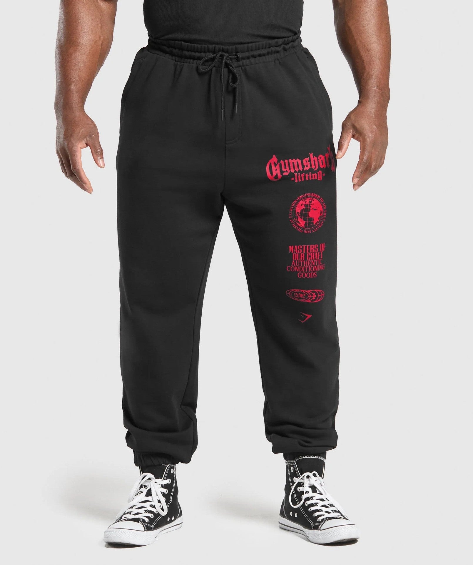 Gymshark Black Graphic Sweatpants with Red Logo Print
