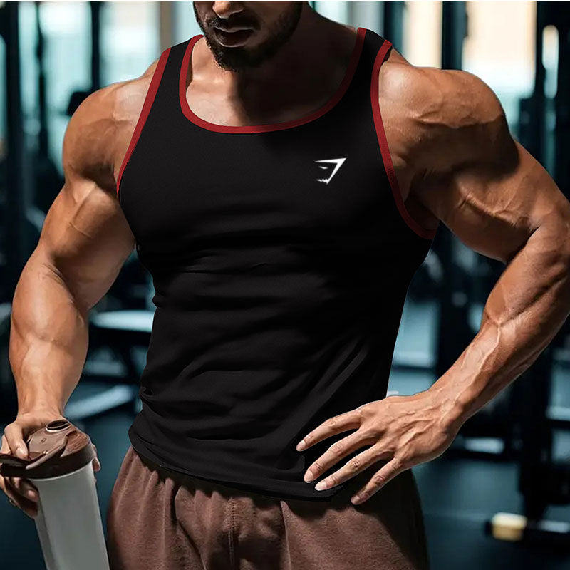 2025 Cross border European Summer New Men's Fitness Tank Top Sports Running Training Printed Slimming Trendy Brand Men's Wear