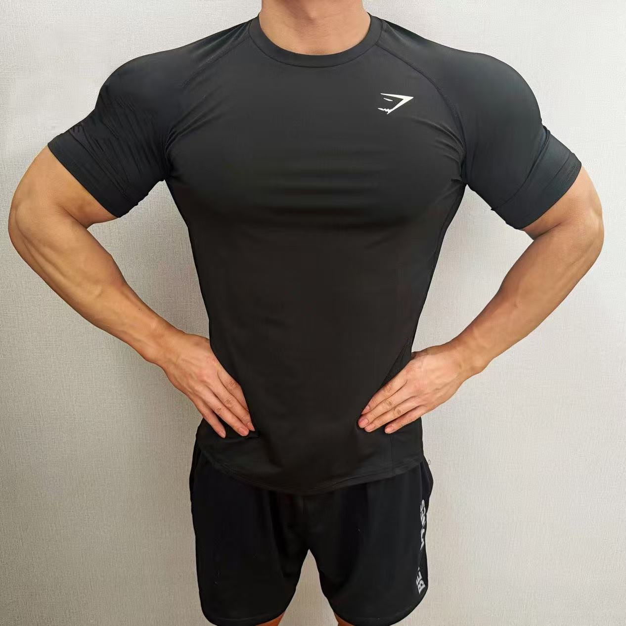 GYMSHRK American Summer New Men's Tight T-shirt Jogger Sports Fitness Running Training Speed Drying Short Sleeve