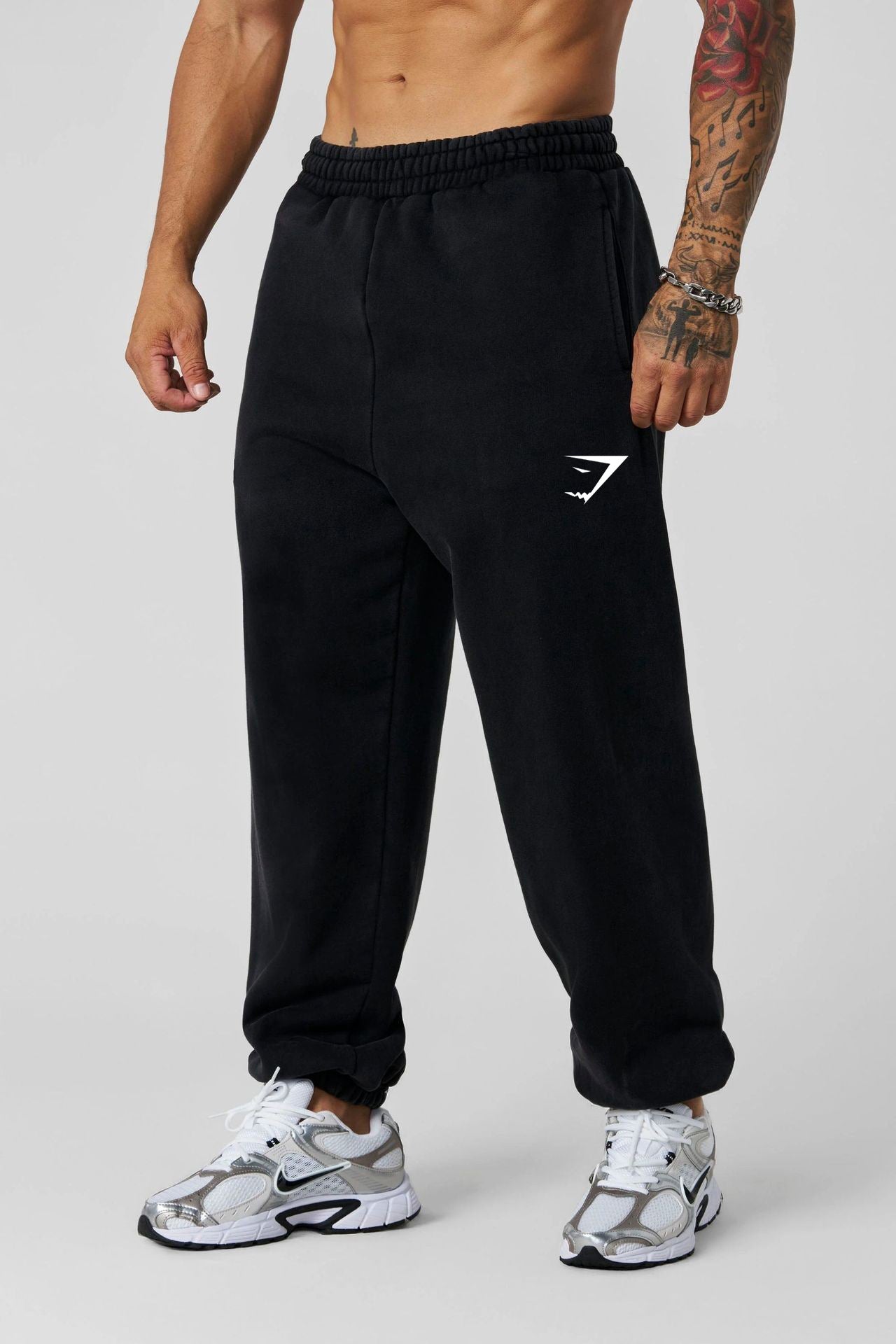GYMSHARK men's sports pants, muscle exercise fitness jogging pants, cotton ankle tied mid waist casual pants, straight leg