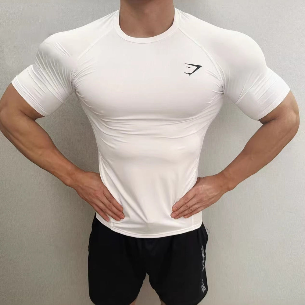 GYMSHRK American Summer New Men's Tight T-shirt Jogger Sports Fitness Running Training Speed Drying Short Sleeve