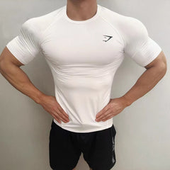 GYMSHRK American Summer New Men's Tight T-shirt Jogger Sports Fitness Running Training Speed Drying Short Sleeve