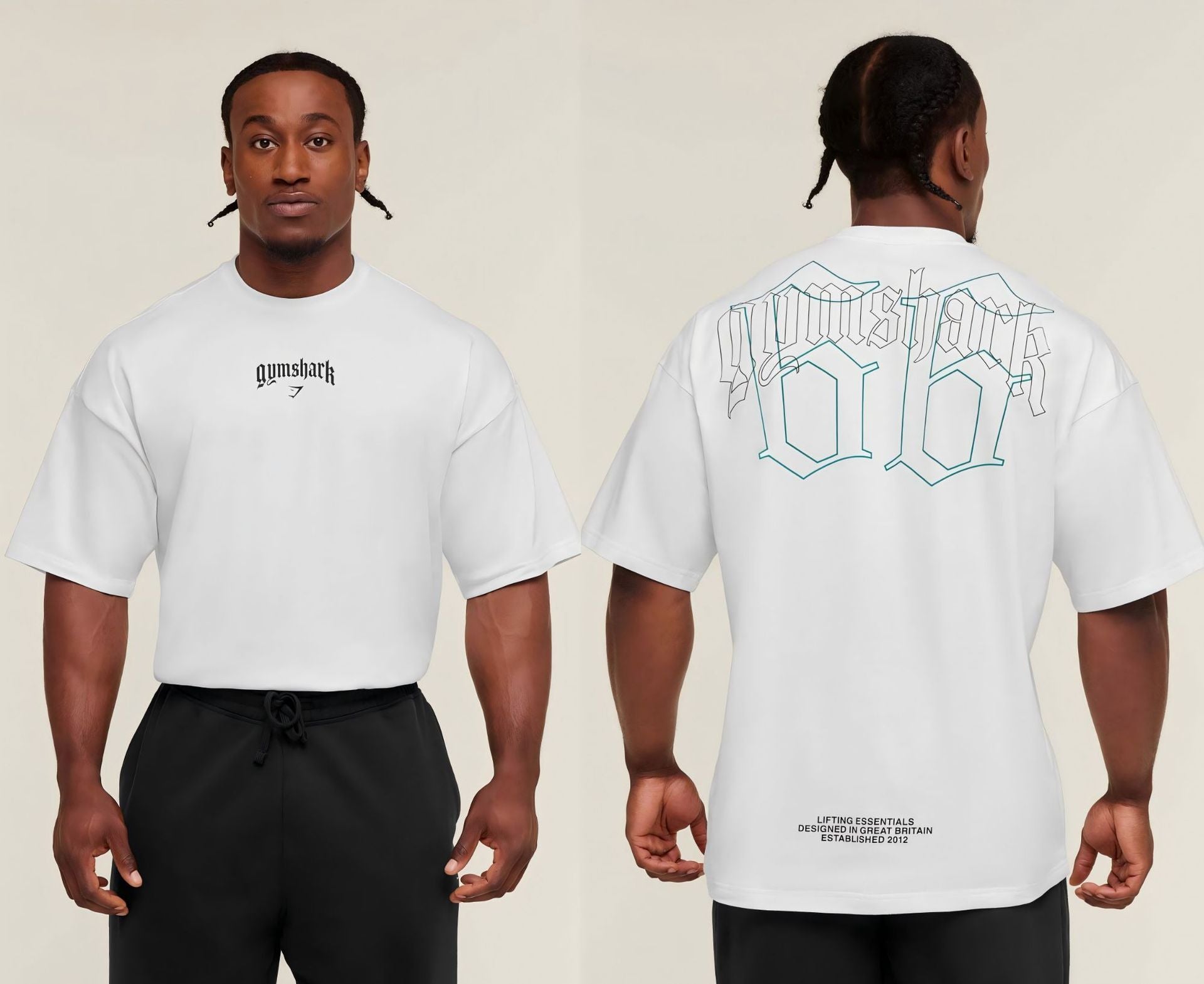 Cotton breathable fitness short sleeved heavyweight loose T-shirt Gymshark style sports casual top muscle shark