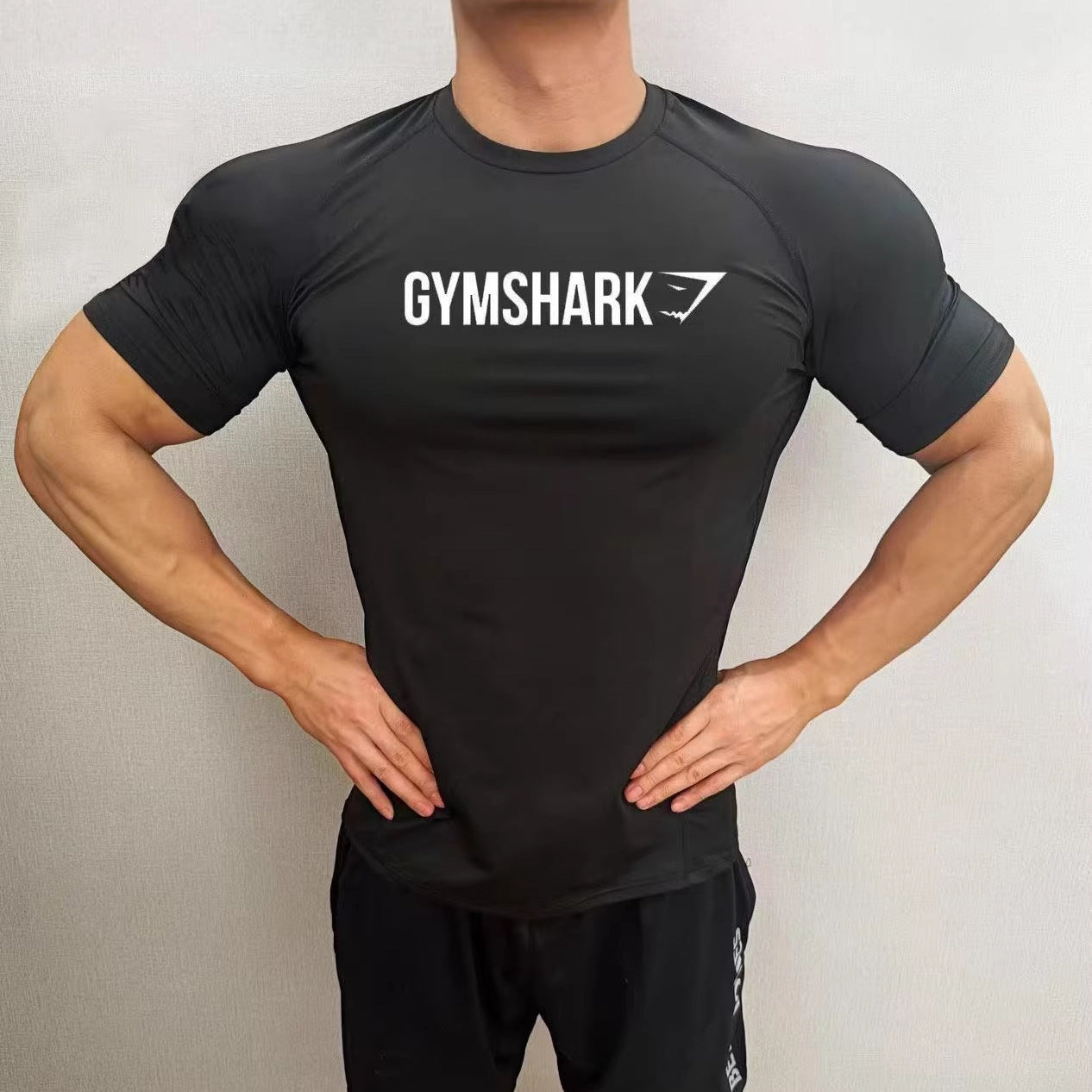 GYMSHRK American Summer New Men's Tight T-shirt Jogger Sports Fitness Running Training Speed Drying Short Sleeve