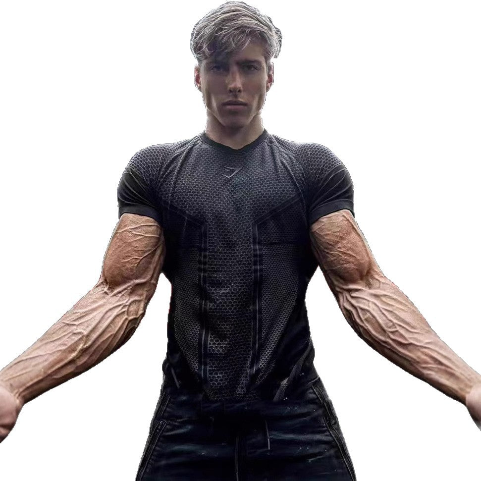 Gymshark summer men's slim fit short sleeved sports slim fit casual plus size short sleeved casual elastic top shark